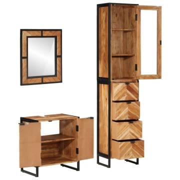 3 Piece Bathroom Furniture Set - Stylish Acacia & Iron Design