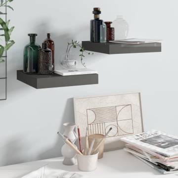 High Gloss Grey Floating Wall Shelves - 2 pcs | HipoMarket