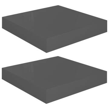 High Gloss Grey Floating Wall Shelves - 2 pcs | HipoMarket