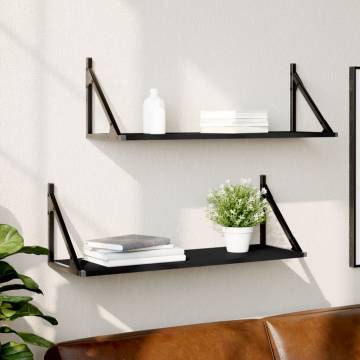 Black Wall Shelves - 2 pcs Engineered Wood | HipoMarket