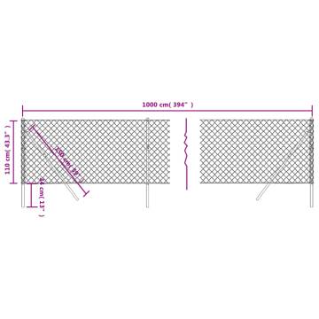 Durable Green Chain Link Fence 1.1x10 m - HipoMarket UK