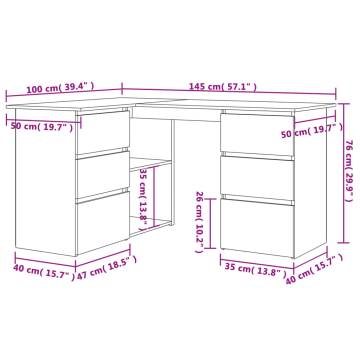 Corner Desk Black 145x100 cm - Sturdy Engineered Wood