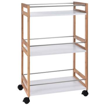 Excellent Houseware Kitchen Trolley - Bamboo Beige & White, 51x30x80cm