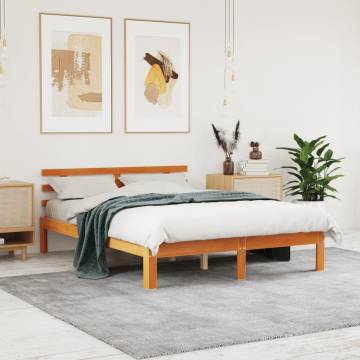 Wax Brown Bed Frame with Headboard - Solid Pine Wood 120x200 cm