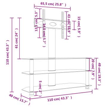 Corner TV Stand 3-Tiers for 32-70 Inch - Black & Silver