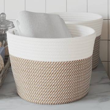 Stylish Cotton Storage Baskets - 2 Pcs Brown & White Ø24x18 cm