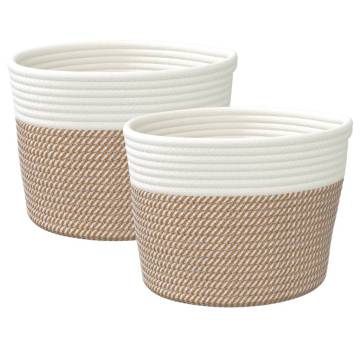 Stylish Cotton Storage Baskets - 2 Pcs Brown & White Ø24x18 cm