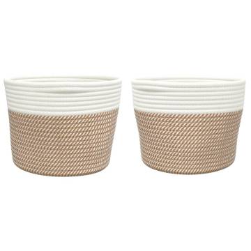 Stylish Cotton Storage Baskets - 2 Pcs Brown & White Ø24x18 cm