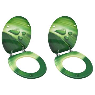 WC Toilet Seats with Lid - 2 pcs MDF Green Water Drop Design