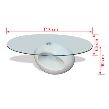 Modern Oval Glass Coffee Table - High Gloss White Finish