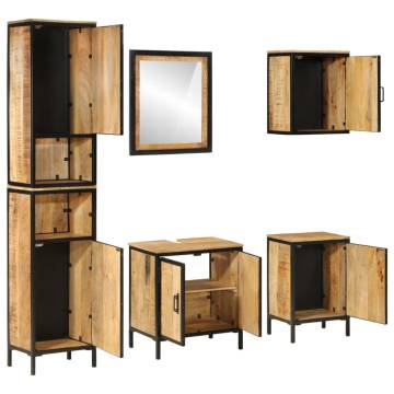 5 Piece Bathroom Furniture Set - Iron & Solid Mango Wood