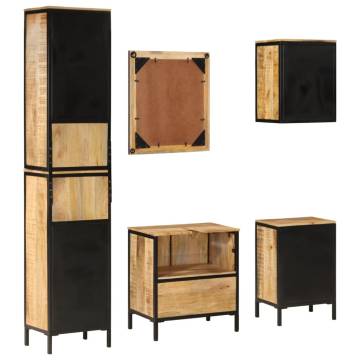 5 Piece Bathroom Furniture Set - Iron & Solid Mango Wood