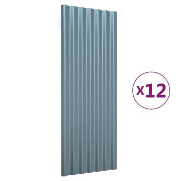 Roof Panels - 12 pcs Powder-coated Steel Grey 100x36 cm