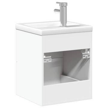 Stylish Bathroom Sink Cabinet with Built-in Basin - White