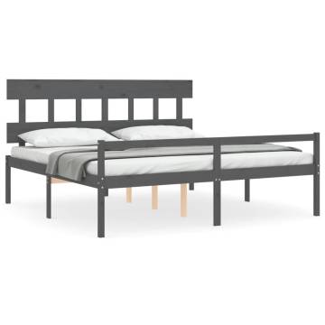 Grey Super King Size Bed Frame with Headboard - Solid Wood