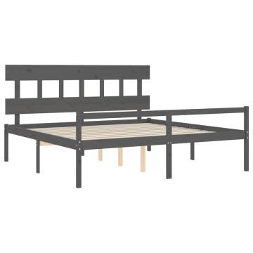 Grey Super King Size Bed Frame with Headboard - Solid Wood