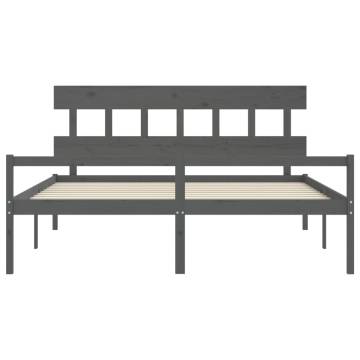 Grey Super King Size Bed Frame with Headboard - Solid Wood