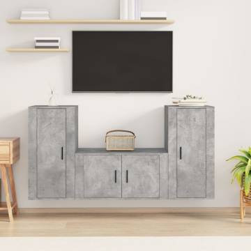 3 Piece TV Cabinet Set – Concrete Grey Engineered Wood