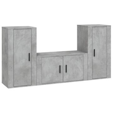 3 Piece TV Cabinet Set – Concrete Grey Engineered Wood