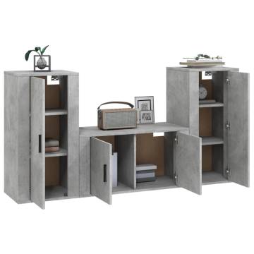 3 Piece TV Cabinet Set – Concrete Grey Engineered Wood