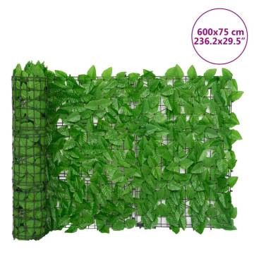 Balcony Privacy Screen with Green Leaves - 600x75 cm