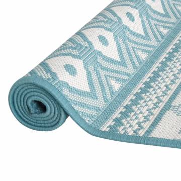 Stylish Outdoor Rug Aqua and White 80x250 cm - Reversible Design