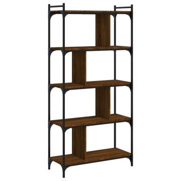 5-Tier Brown Oak Bookcase - Stylish Storage Solution