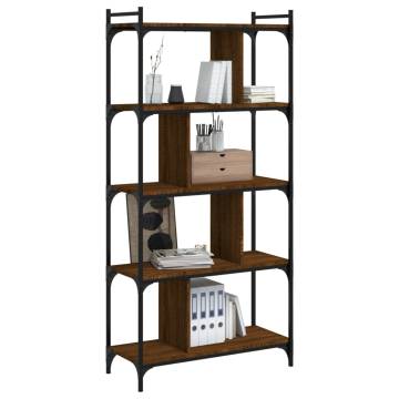 5-Tier Brown Oak Bookcase - Stylish Storage Solution