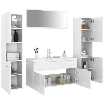 High Gloss White Bathroom Furniture Set - Stylish Storage