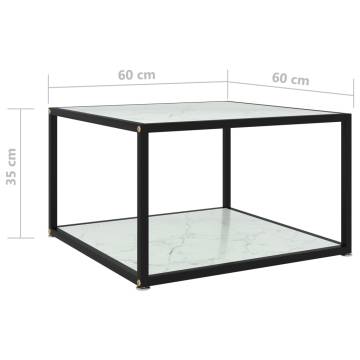 Modern White Coffee Table with Tempered Glass | 60x60x35 cm