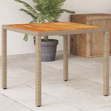 Beige Garden Table 90x90 cm - Durable Poly Rattan & Acacia Wood