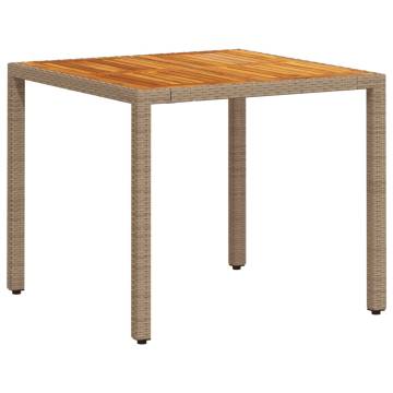 Beige Garden Table 90x90 cm - Durable Poly Rattan & Acacia Wood