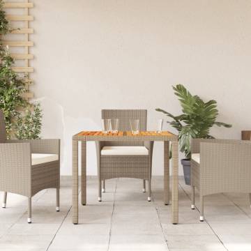 Beige Garden Table 90x90 cm - Durable Poly Rattan & Acacia Wood