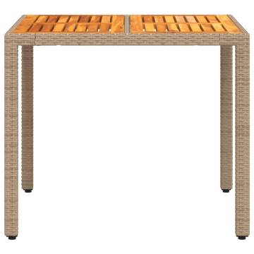 Beige Garden Table 90x90 cm - Durable Poly Rattan & Acacia Wood