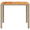 Beige Garden Table 90x90 cm - Durable Poly Rattan & Acacia Wood