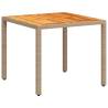 Beige Garden Table 90x90 cm - Durable Poly Rattan & Acacia Wood