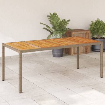 Beige Garden Table 190x90 cm - Durable Poly Rattan & Acacia Wood