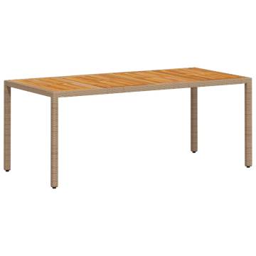 Beige Garden Table 190x90 cm - Durable Poly Rattan & Acacia Wood