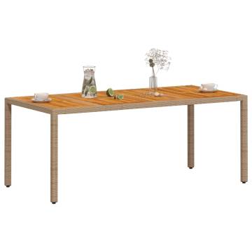 Beige Garden Table 190x90 cm - Durable Poly Rattan & Acacia Wood