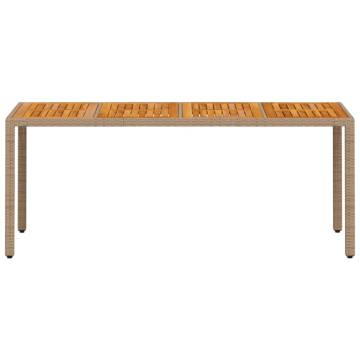 Beige Garden Table 190x90 cm - Durable Poly Rattan & Acacia Wood