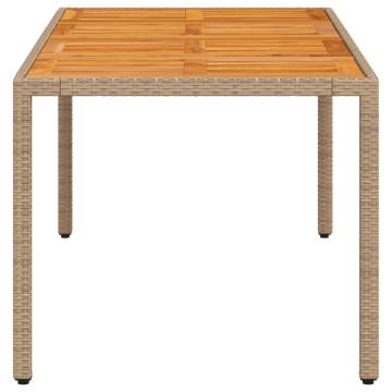 Beige Garden Table 190x90 cm - Durable Poly Rattan & Acacia Wood