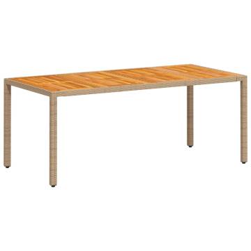 Beige Garden Table 190x90 cm - Durable Poly Rattan & Acacia Wood