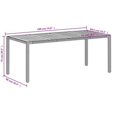 Beige Garden Table 190x90 cm - Durable Poly Rattan & Acacia Wood