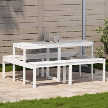 White Picnic Table 160x134 cm - Solid Pine for Outdoor Use