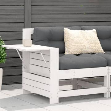 Garden Armrest Sofa with Side Table - White Solid Pine