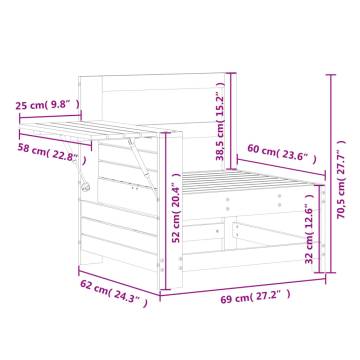 Garden Armrest Sofa with Side Table - White Solid Pine