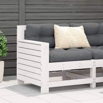 Garden Armrest Sofa with Cushion - White Solid Pine Wood