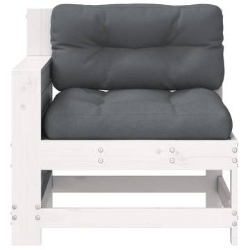 Garden Armrest Sofa with Cushion - White Solid Pine Wood