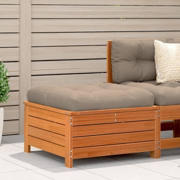 Garden Footstool with Cushion - Wax Brown Solid Wood Pine