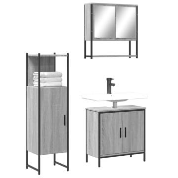 3 Piece Bathroom Furniture Set - Grey Sonoma Engineered Wood